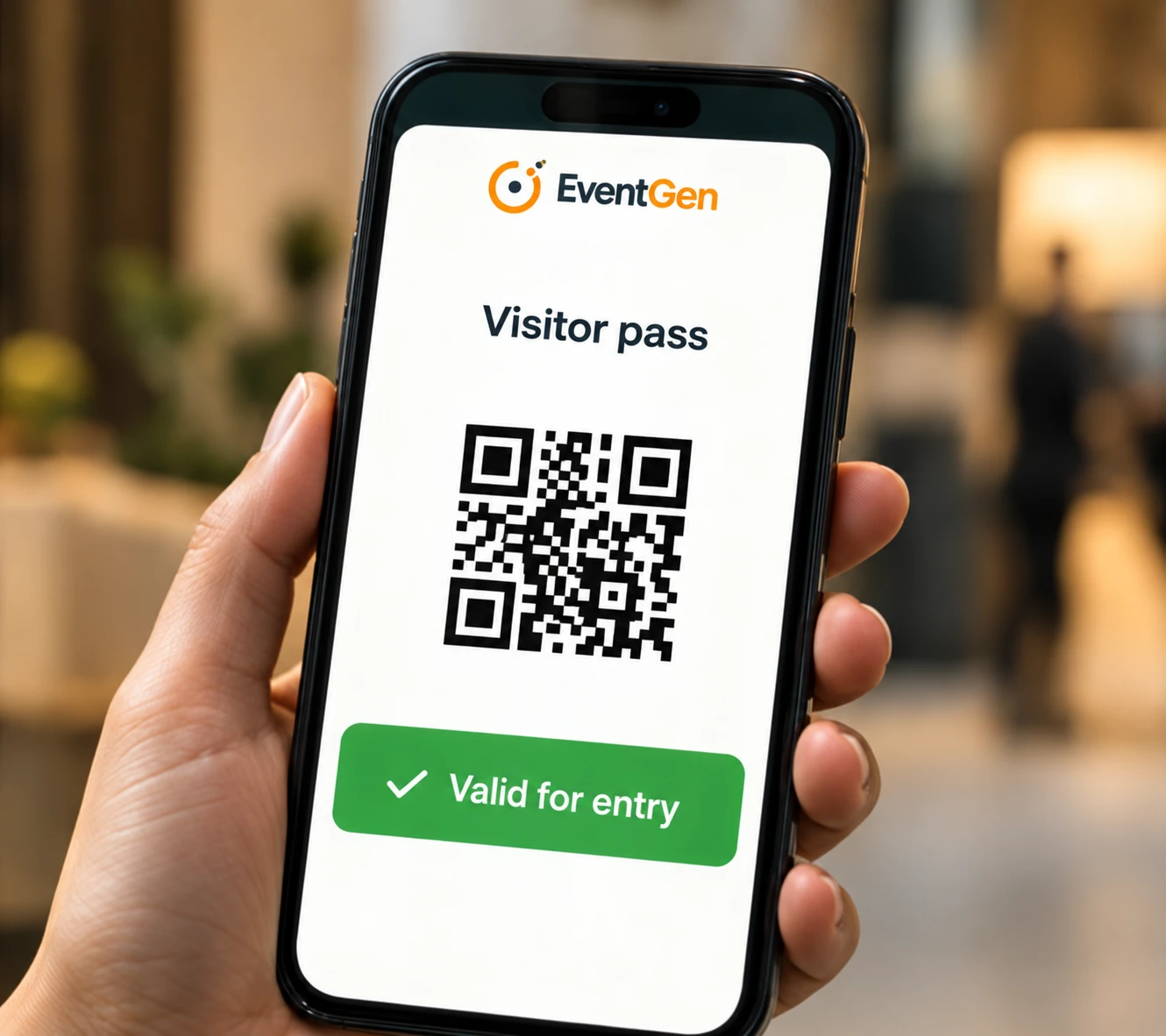 An illustrative visitor pass on a phone